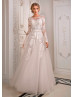 Long Sleeves Ivory Lace Tulle Fairy Wedding Dress